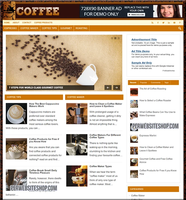 coffee ready made website