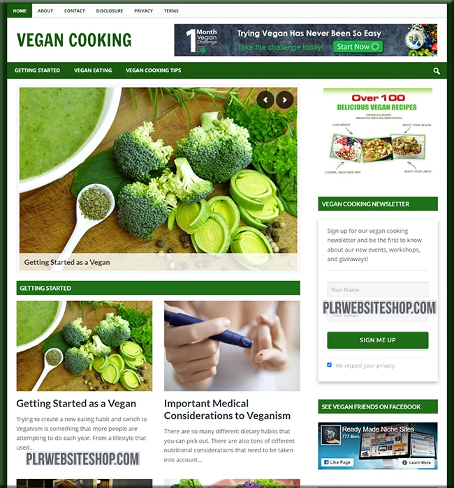 vegan cooking ready made website
